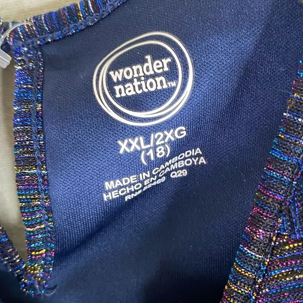 Wonder Nation Dress Girls Blue Purple Glitter Metallic Sleeveless Stretch XXL